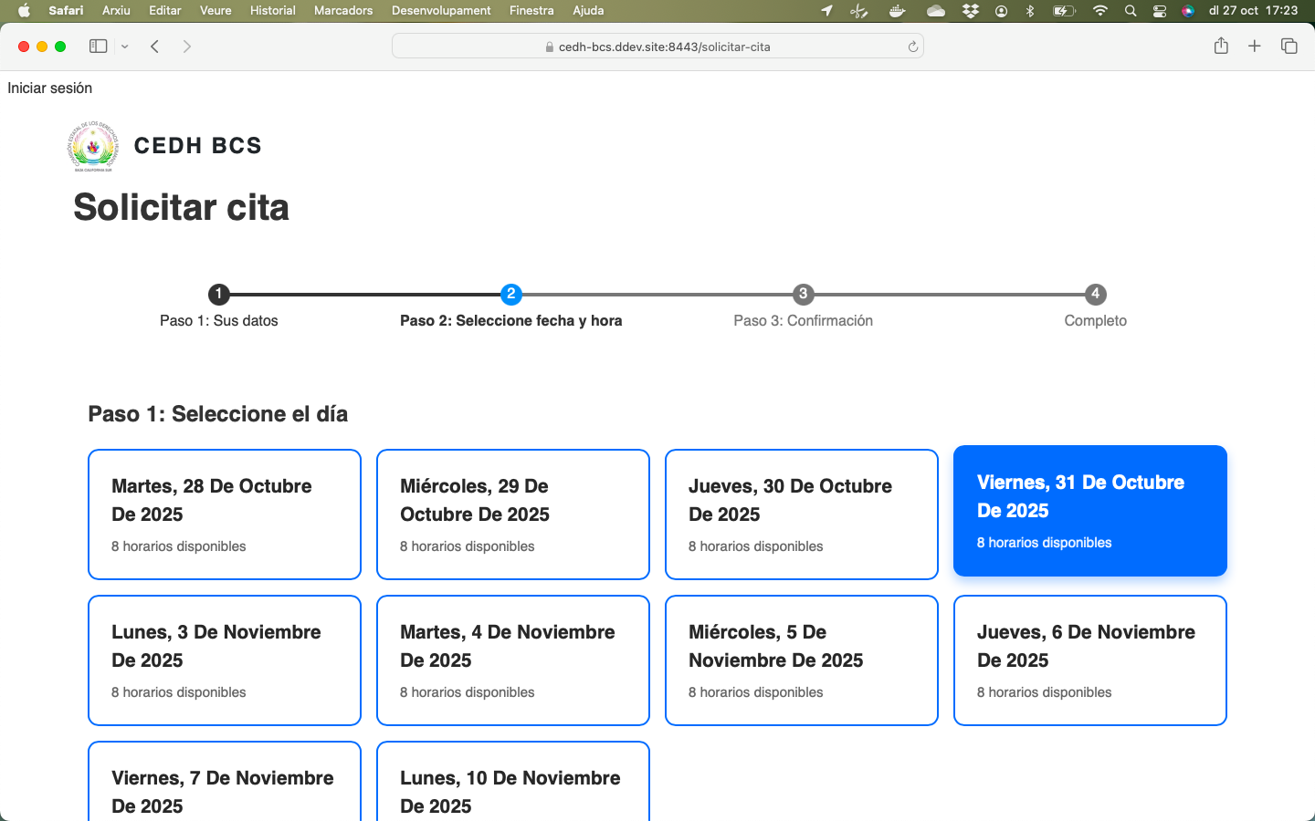 Agendar cita per a la gestió de drets humans